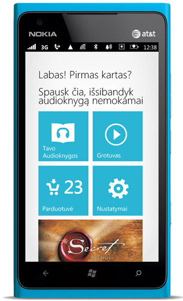Windows Phone programėlė audio knygoms klausyti Nokia Lumia telefone